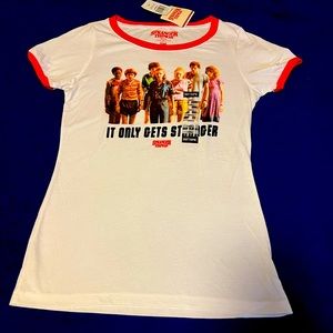 Stranger Things, Hot Topic, Girls Ringer T-Shirt, It Only Gets Stranger Group.